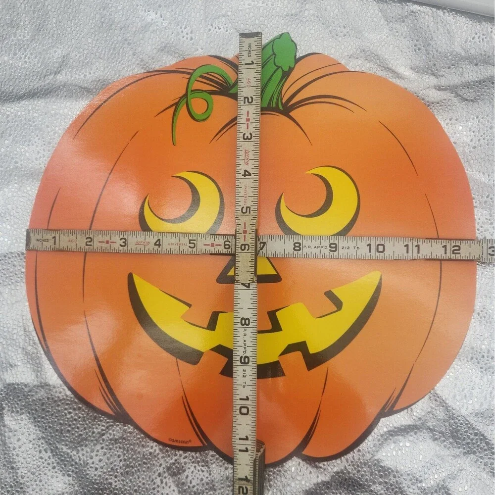 Die Cut Pumpkin Amscan & Witch Cartoon With Spider Halloween 80s VTG Decoration